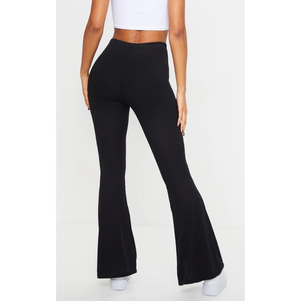 Black Ribbed Flared Trousers - Picture 3 of 5